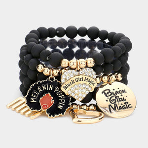 Open image in slideshow, 5PCS - Black Girl Magic Various Charm Multi Layered Stretcha
